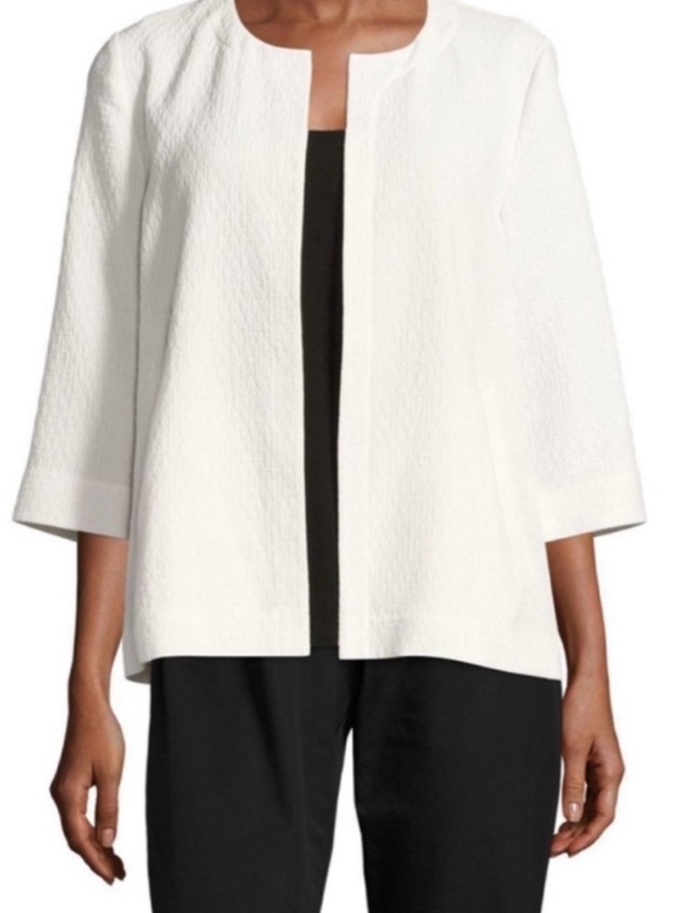 EILEEN FISHER Organic Cotton Shirt Jacket white crinkle texture size S